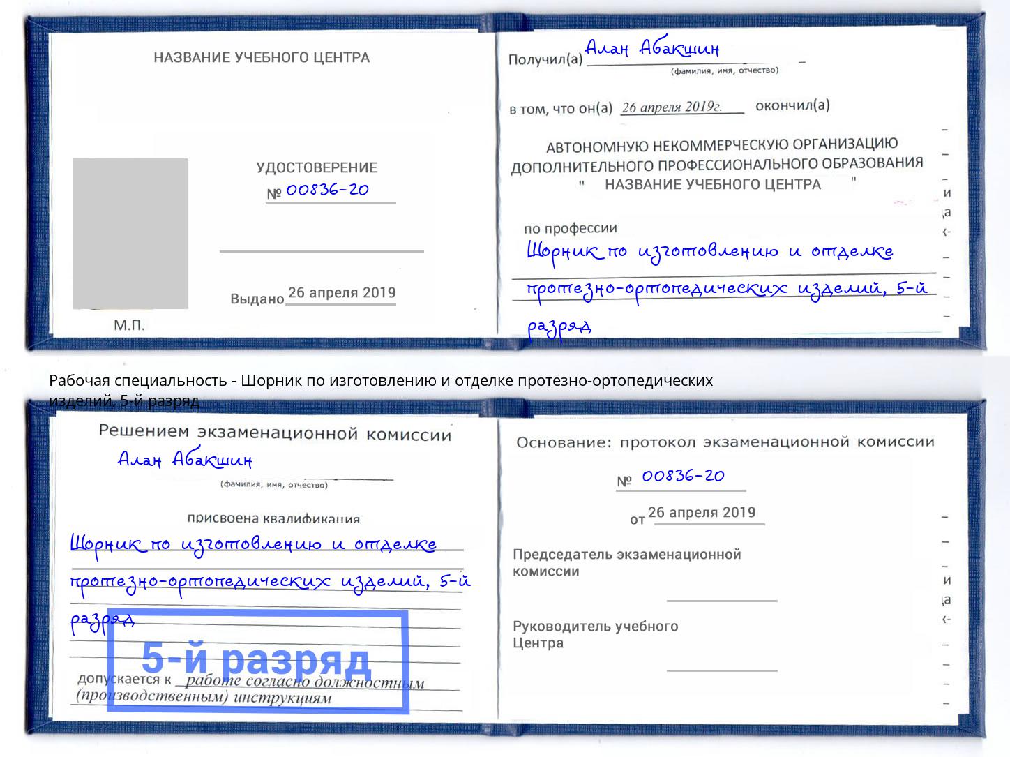 корочка 5-й разряд Шорник по изготовлению и отделке протезно-ортопедических изделий Арсеньев