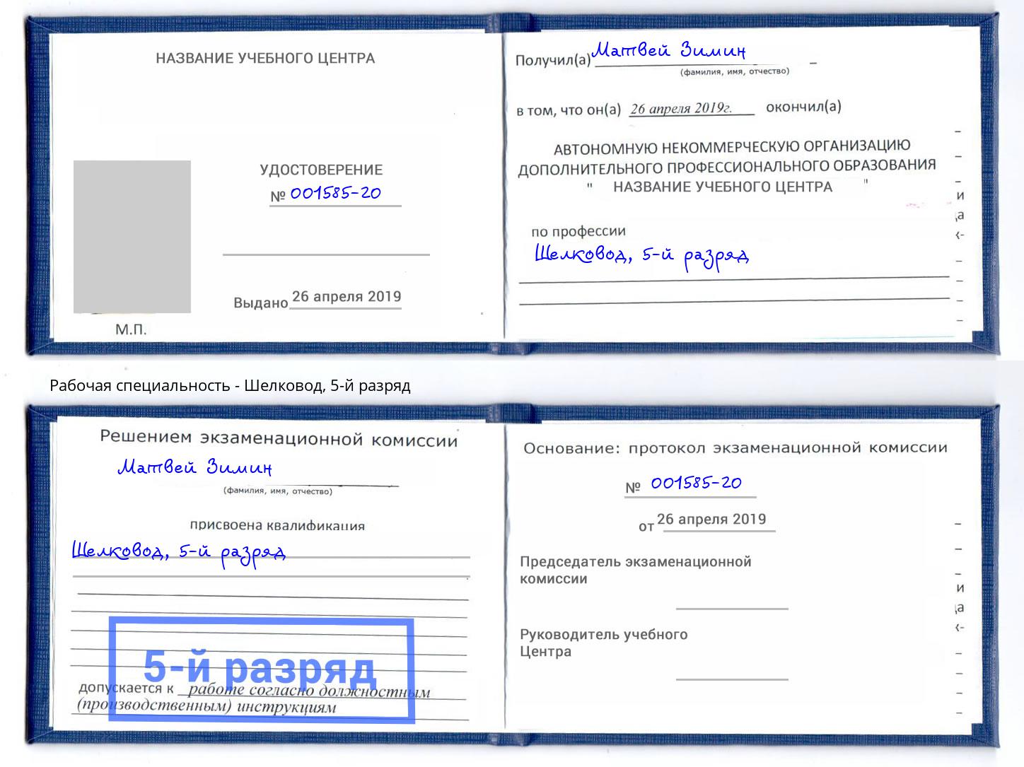 корочка 5-й разряд Шелковод Арсеньев