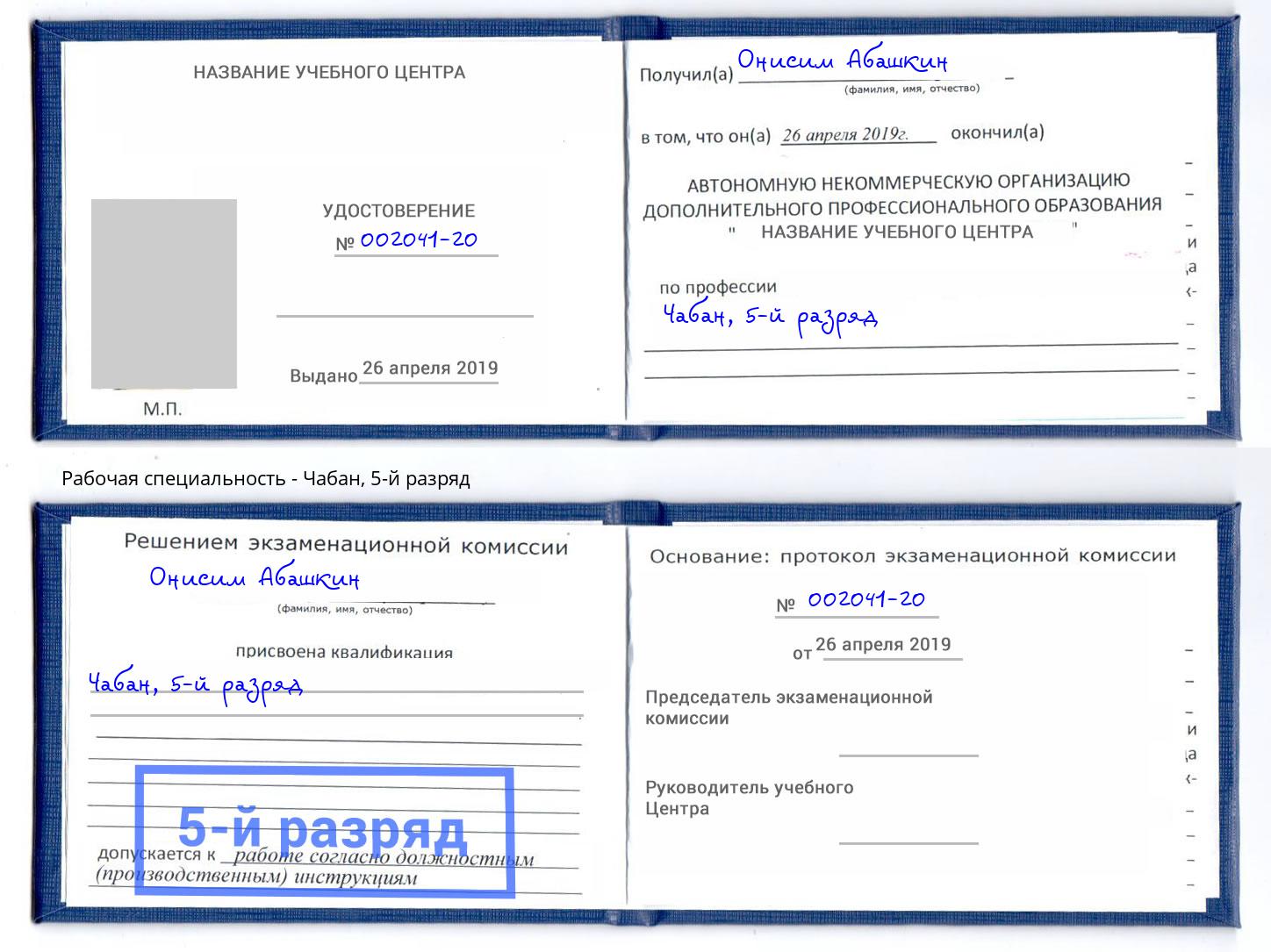 корочка 5-й разряд Чабан Арсеньев