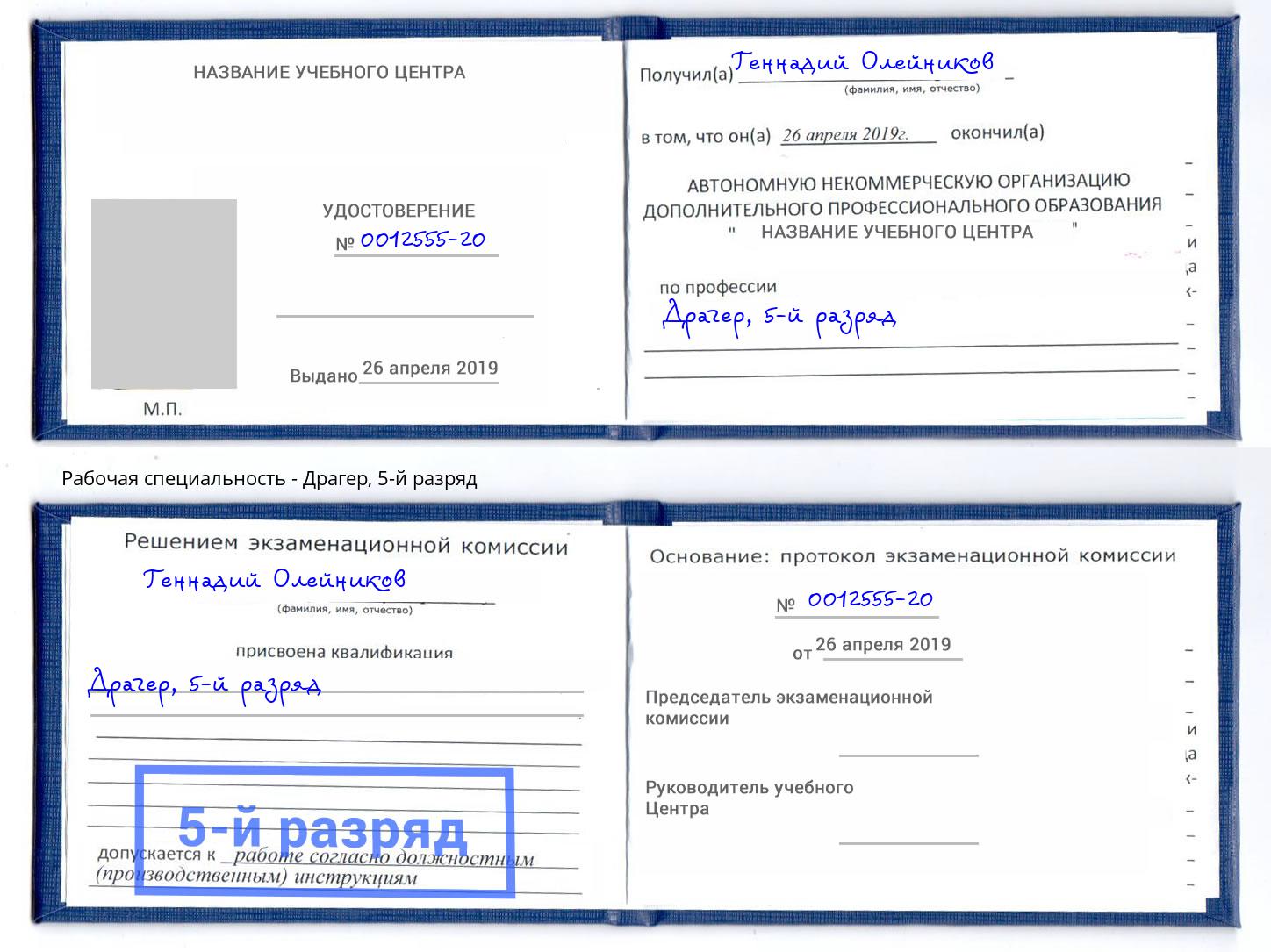 корочка 5-й разряд Драгер Арсеньев
