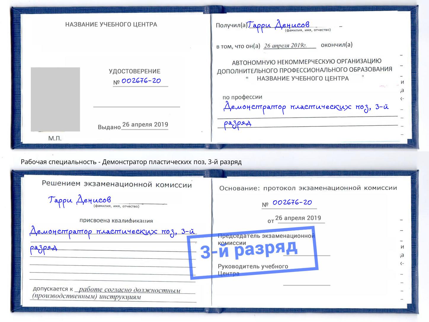 корочка 3-й разряд Демонстратор пластических поз Арсеньев