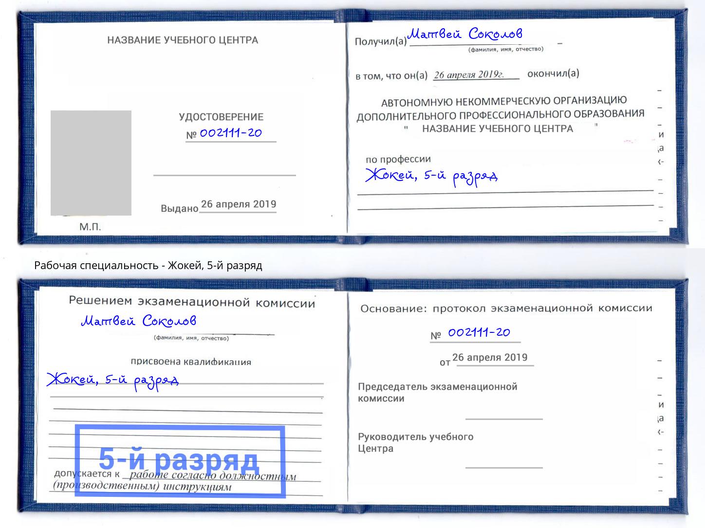 корочка 5-й разряд Жокей Арсеньев